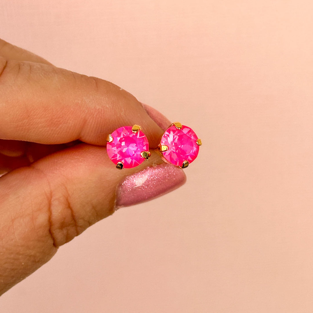 Electric Pink Twinkle Earrings - 8mm