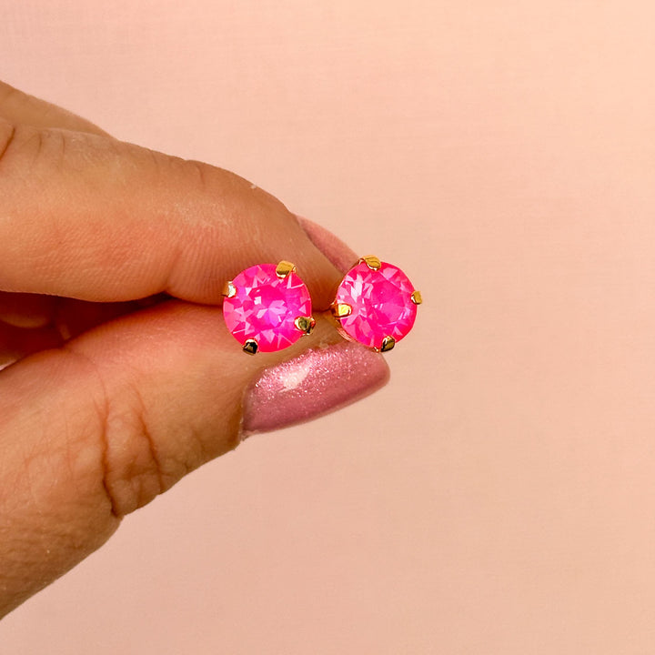 Electric Pink Twinkle Earrings - 8mm