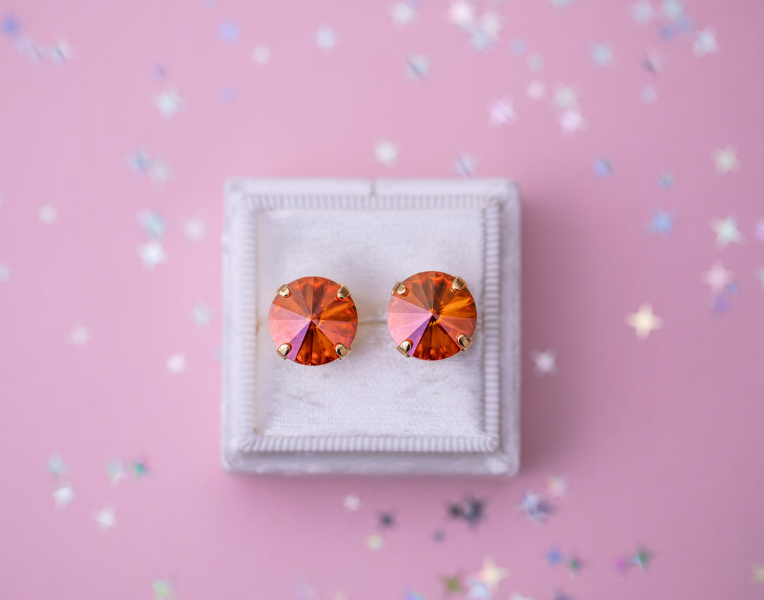 12mm Rivoli Stud OR Drop Earrings- Chili Pepper