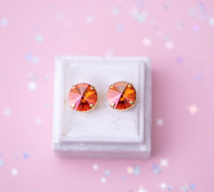 12mm Rivoli Stud OR Drop Earrings- Chili Pepper