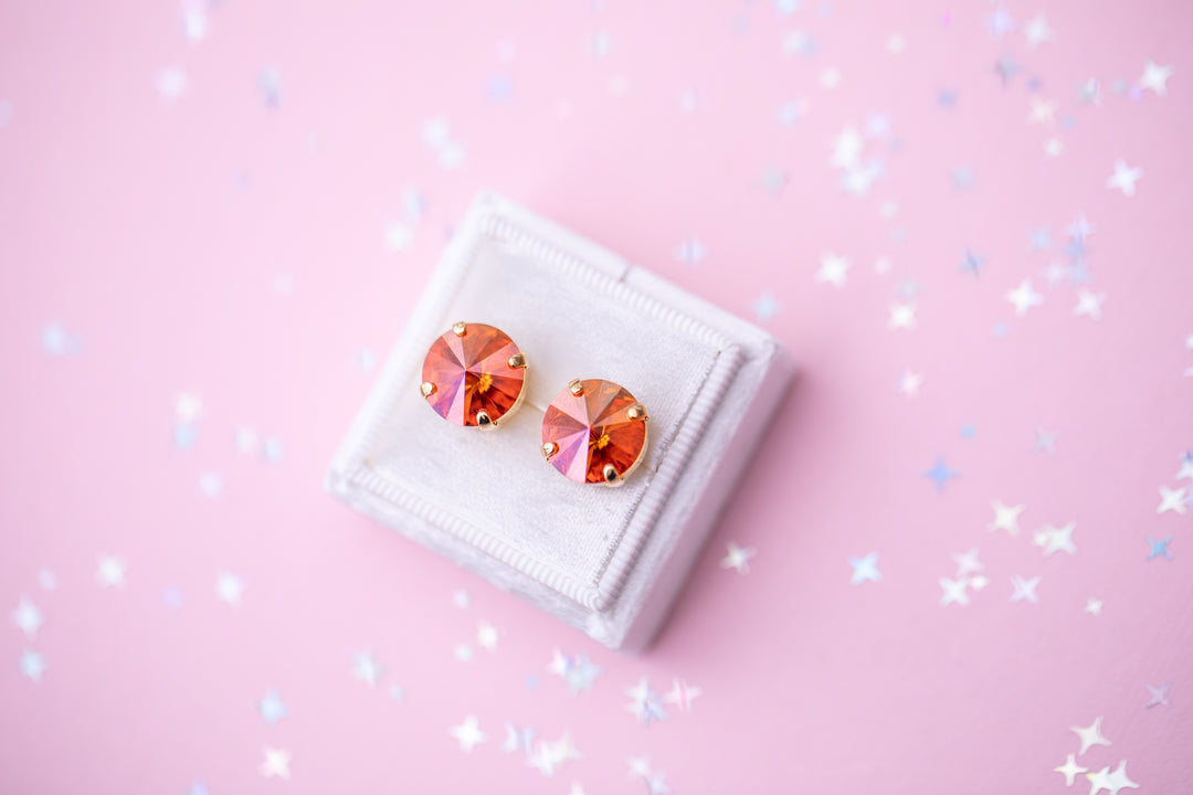 12mm Rivoli Stud OR Drop Earrings- Chili Pepper