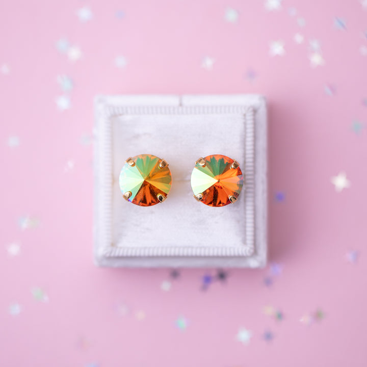 12mm Rivoli Stud OR Drop Earrings- Tangerine AB