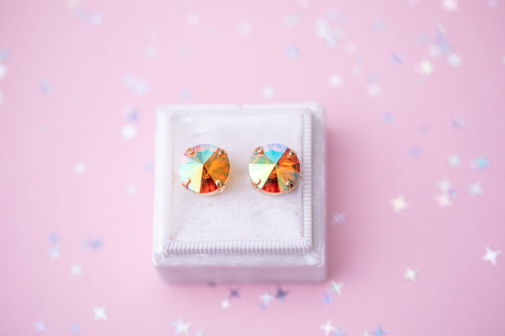12mm Rivoli Stud OR Drop Earrings- Tangerine AB