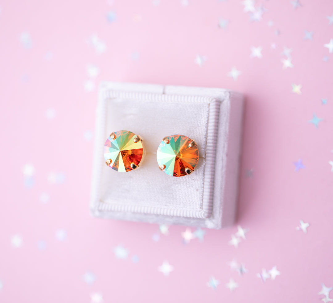 12mm Rivoli Stud OR Drop Earrings- Tangerine AB