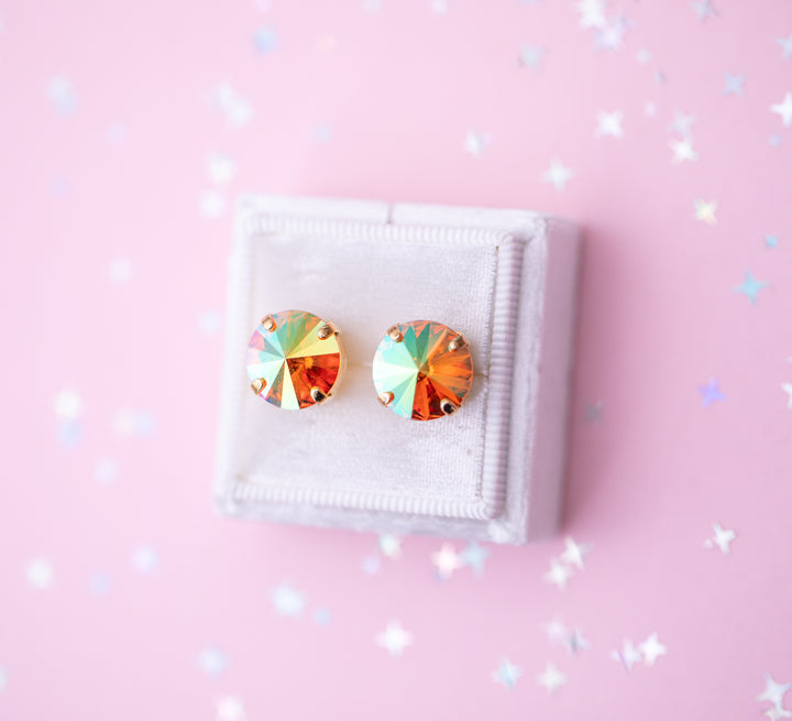 12mm Rivoli Stud OR Drop Earrings- Tangerine AB