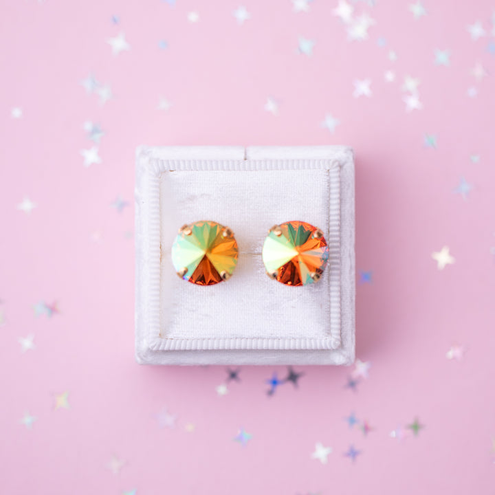 12mm Rivoli Stud OR Drop Earrings- Tangerine AB