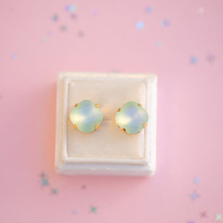 12mm Cushion Cut Earrings (Chrysolite Frost)