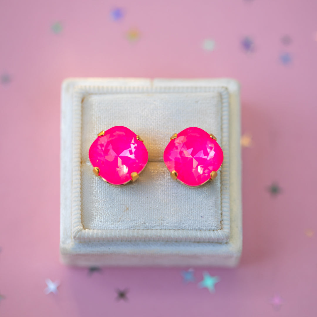 12mm Cushion Cut Earrings (Electric Pink Twinkle)