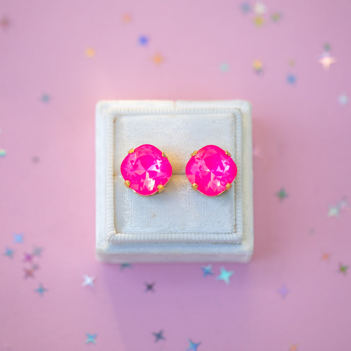 12mm Cushion Cut Earrings (Electric Pink Twinkle)