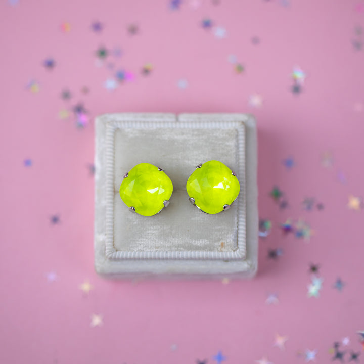 12mm Cushion Cut Earrings (Electric Yellow Twinkle)