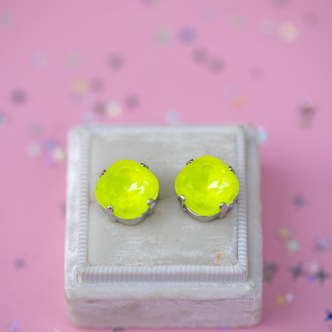 12mm Cushion Cut Earrings (Electric Yellow Twinkle)