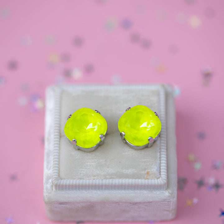 12mm Cushion Cut Earrings (Electric Yellow Twinkle)