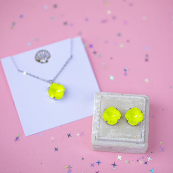 12mm Cushion Cut Necklace - Electric Yellow Twinkle