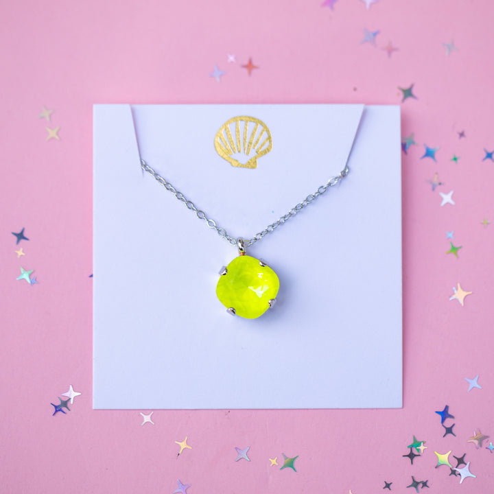 12mm Cushion Cut Necklace - Electric Yellow Twinkle