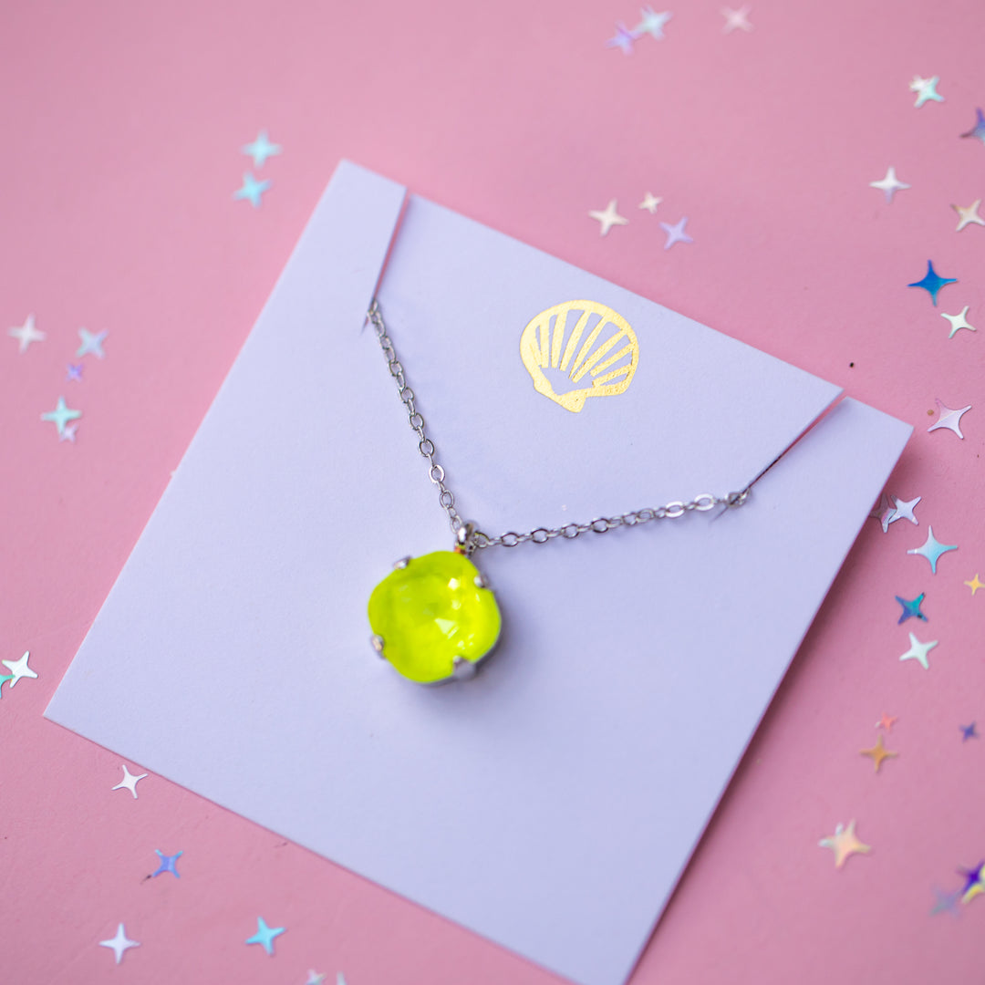 12mm Cushion Cut Necklace - Electric Yellow Twinkle