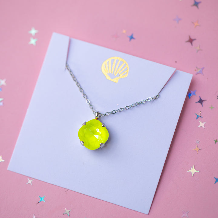 12mm Cushion Cut Necklace - Electric Yellow Twinkle