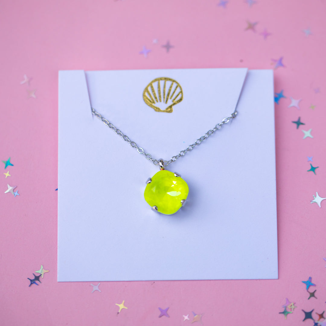 12mm Cushion Cut Necklace - Electric Yellow Twinkle