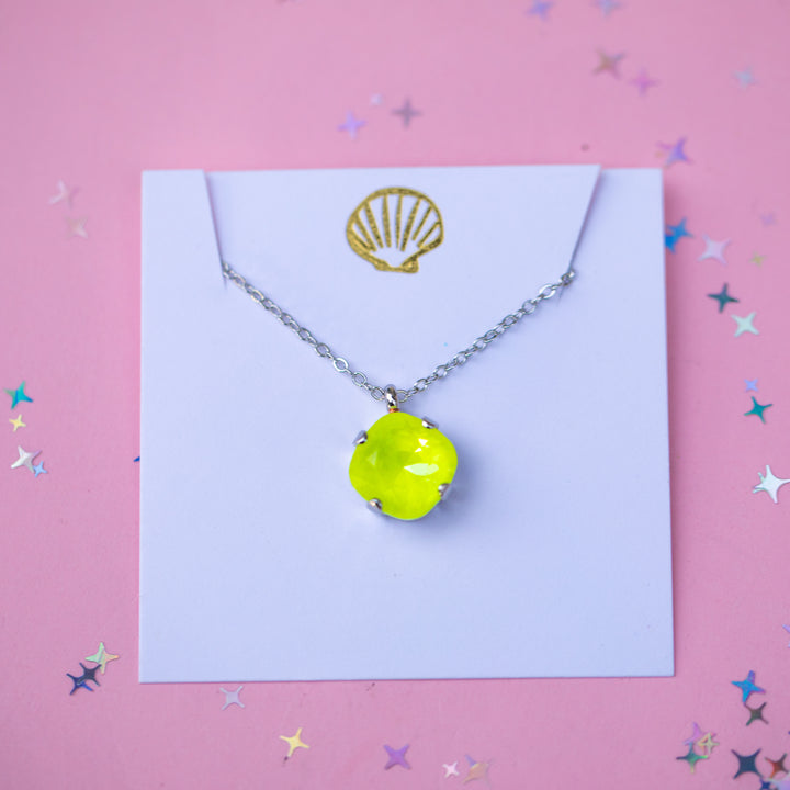 12mm Cushion Cut Necklace - Electric Yellow Twinkle