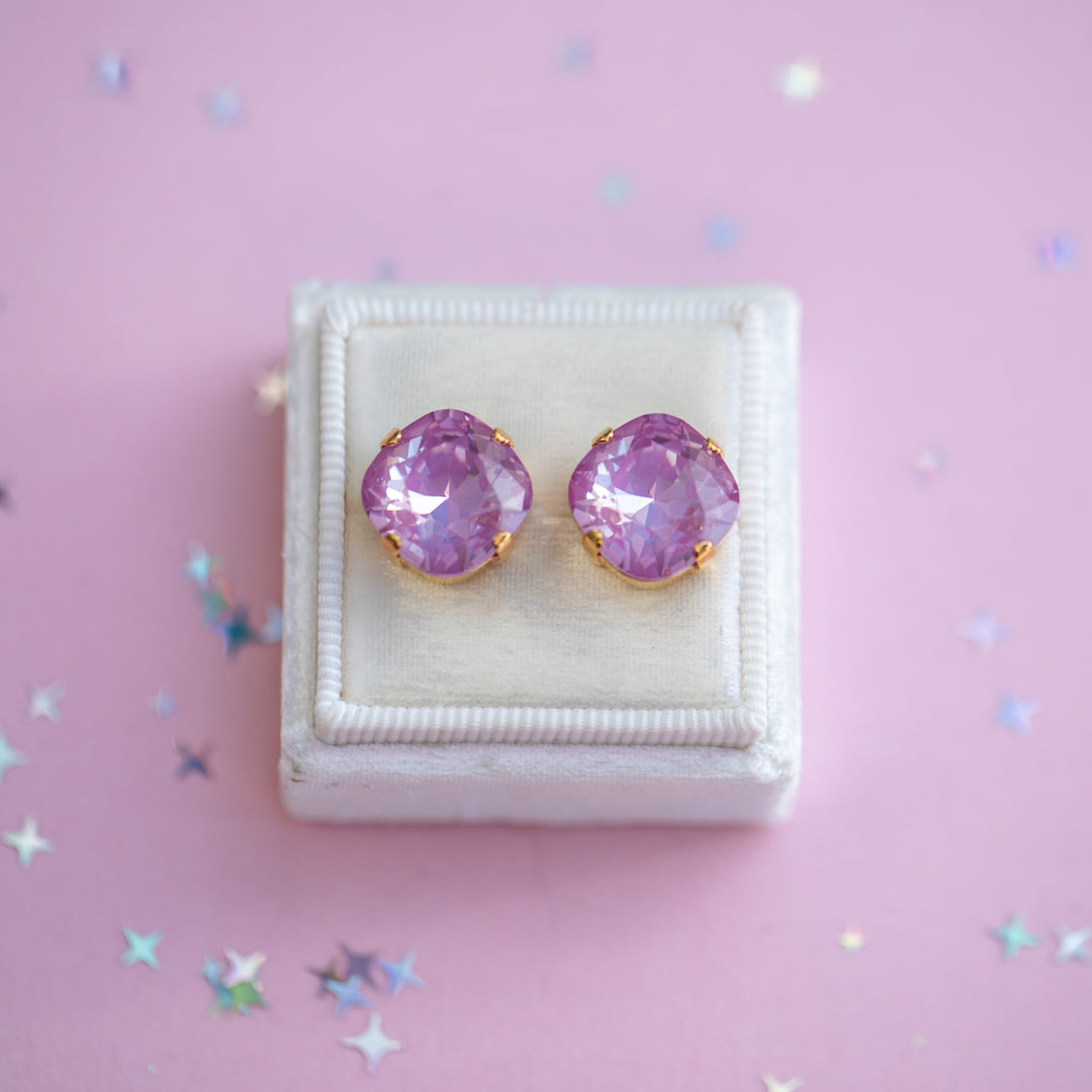 12mm Cushion Cut Earrings (Petunia Twinkle)