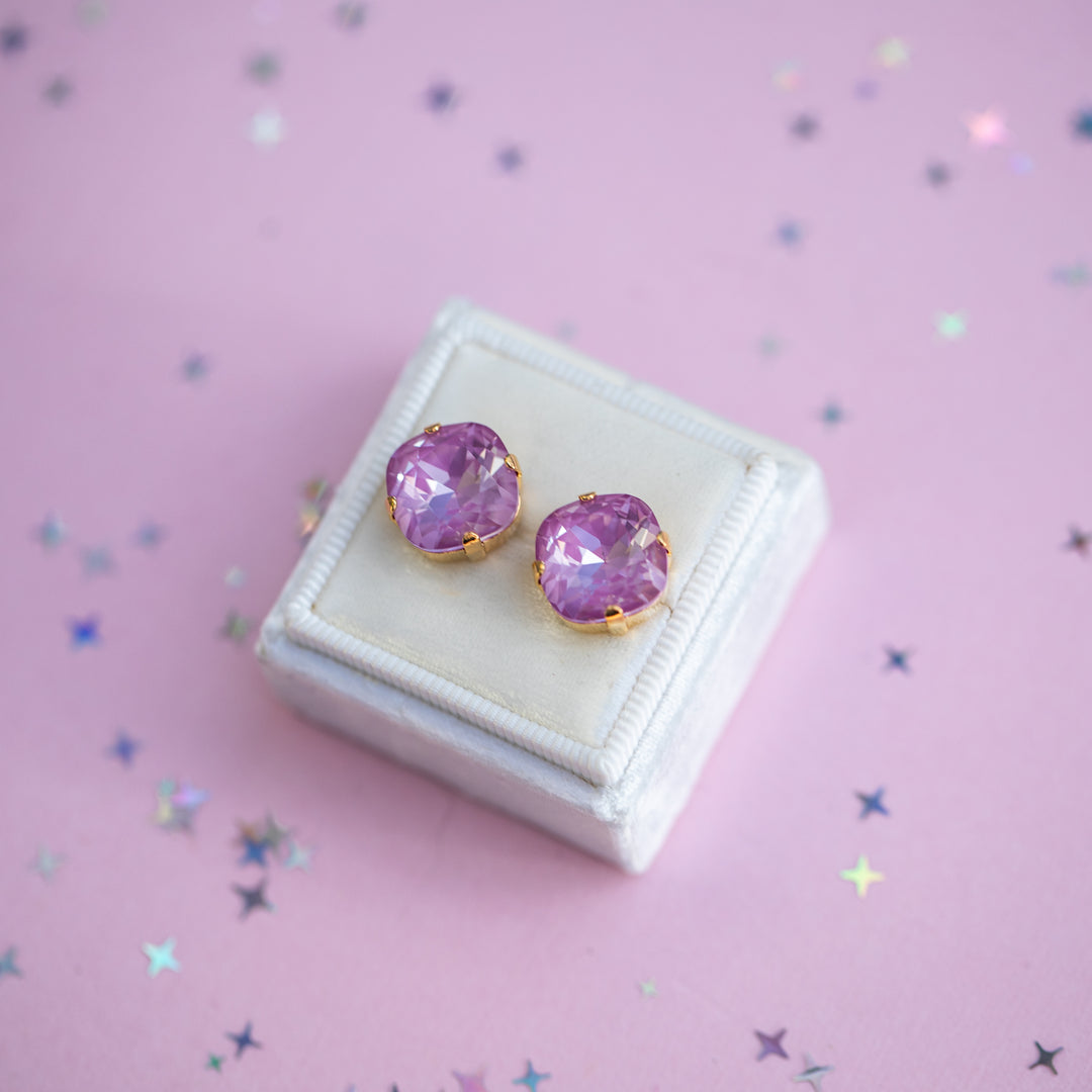 12mm Cushion Cut Earrings (Petunia Twinkle)