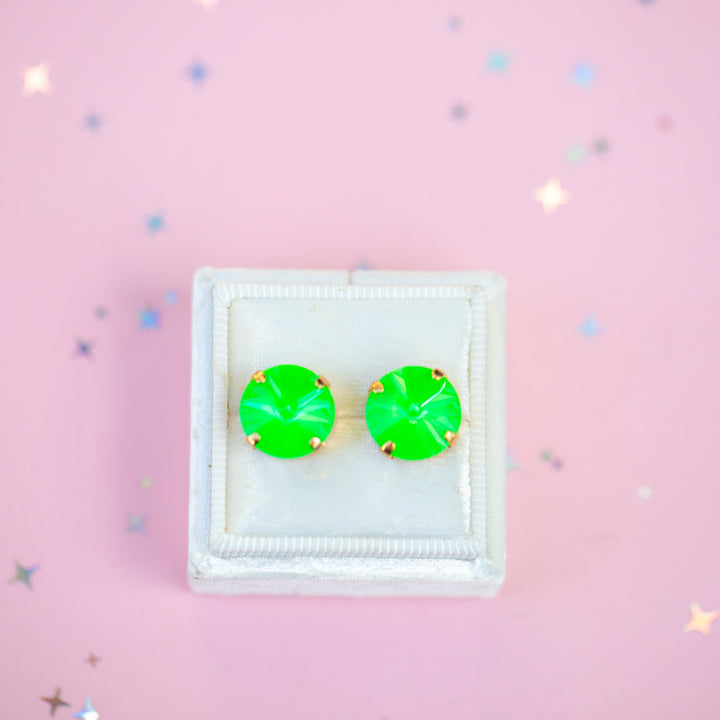 12mm Rivoli Earrings (Electric Green Twinkle)