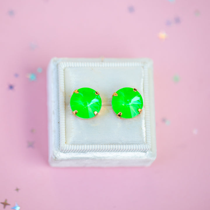 12mm Rivoli Earrings (Electric Green Twinkle)