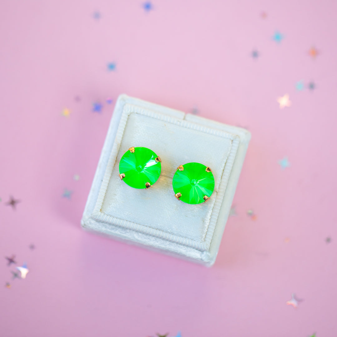 12mm Rivoli Earrings (Electric Green Twinkle)