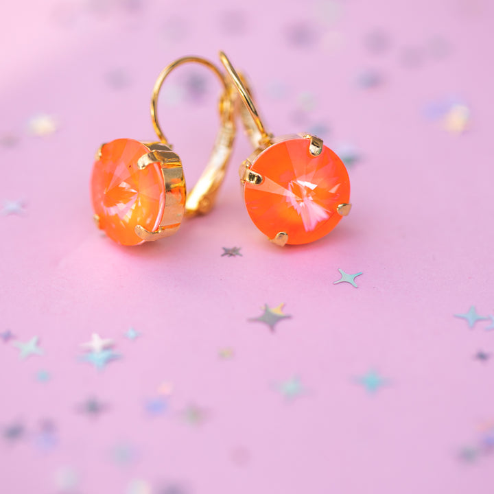 12mm Rivoli Earrings (Electric Orange Twinkle)