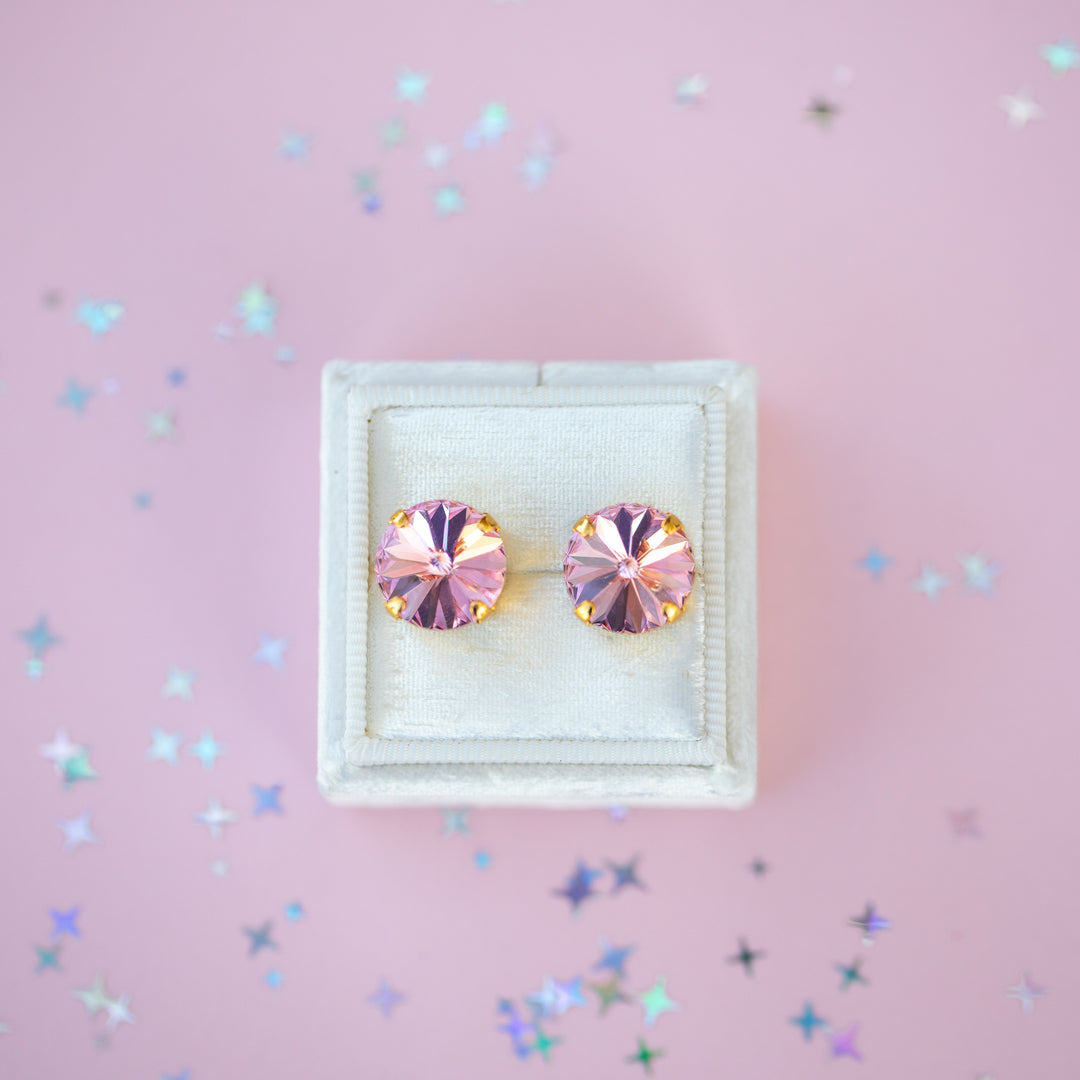 12mm Rivoli Stud OR Drop Earrings- Light Rose