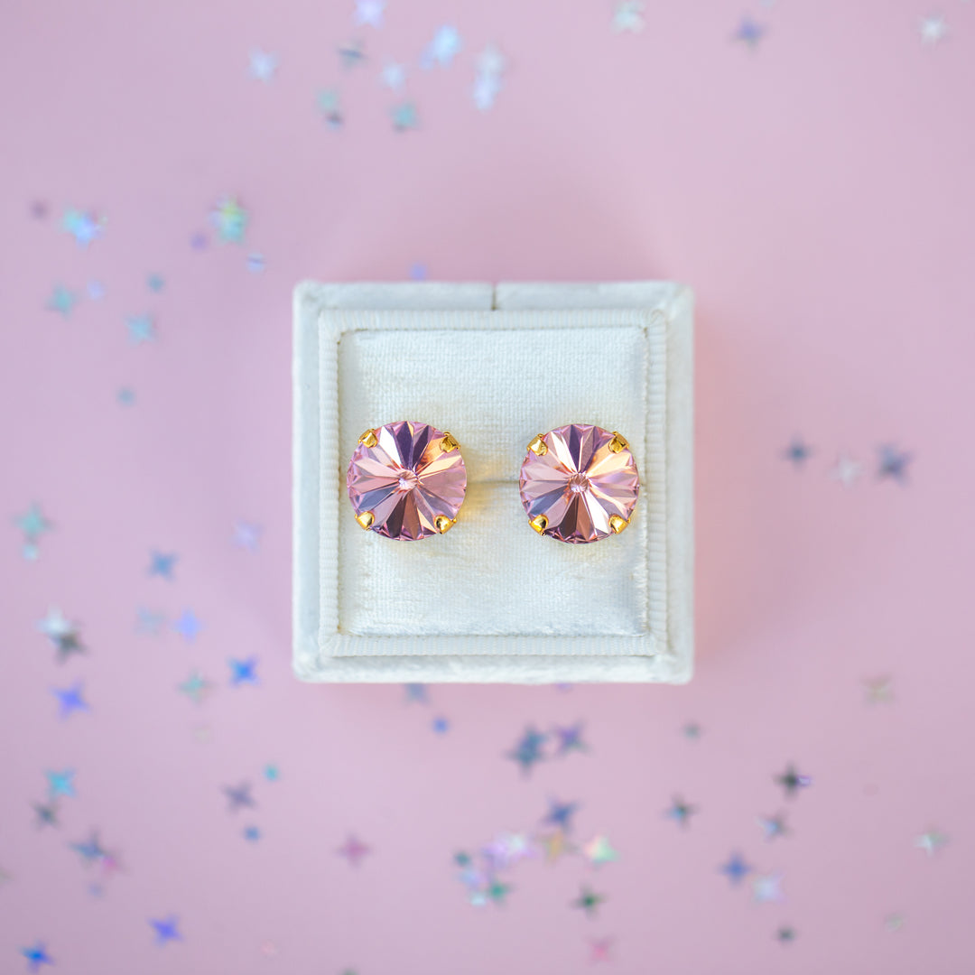 12mm Rivoli Stud OR Drop Earrings- Light Rose