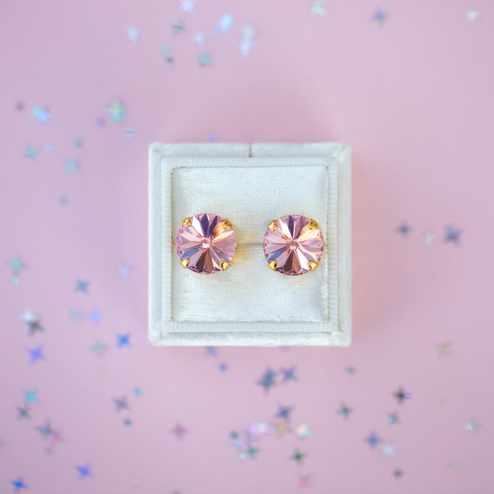 12mm Rivoli Stud OR Drop Earrings- Light Rose
