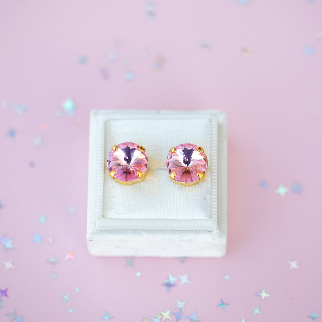 12mm Rivoli Stud OR Drop Earrings- Light Rose