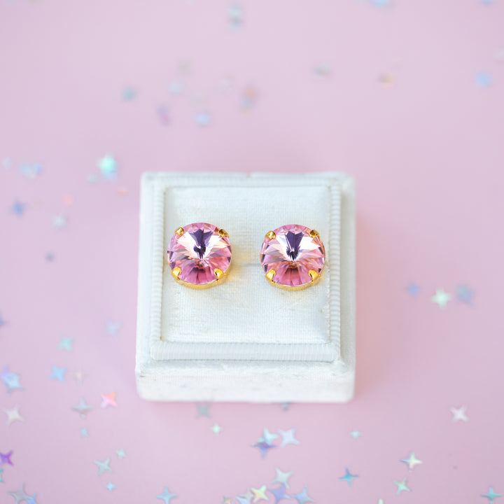 12mm Rivoli Stud OR Drop Earrings- Light Rose