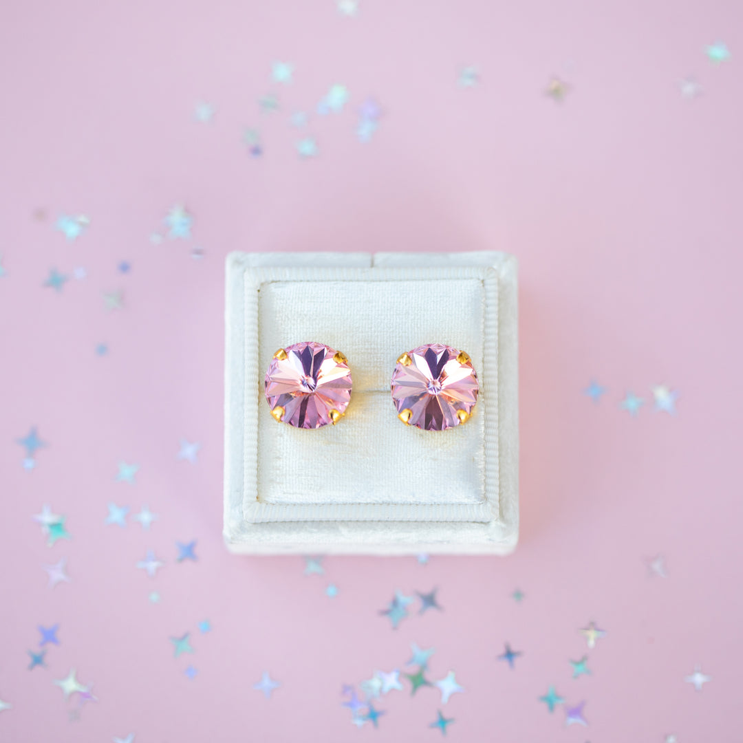 12mm Rivoli Stud OR Drop Earrings- Light Rose