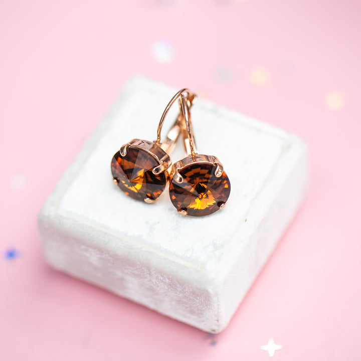 12mm Rivoli Earrings (Smoked Topaz)