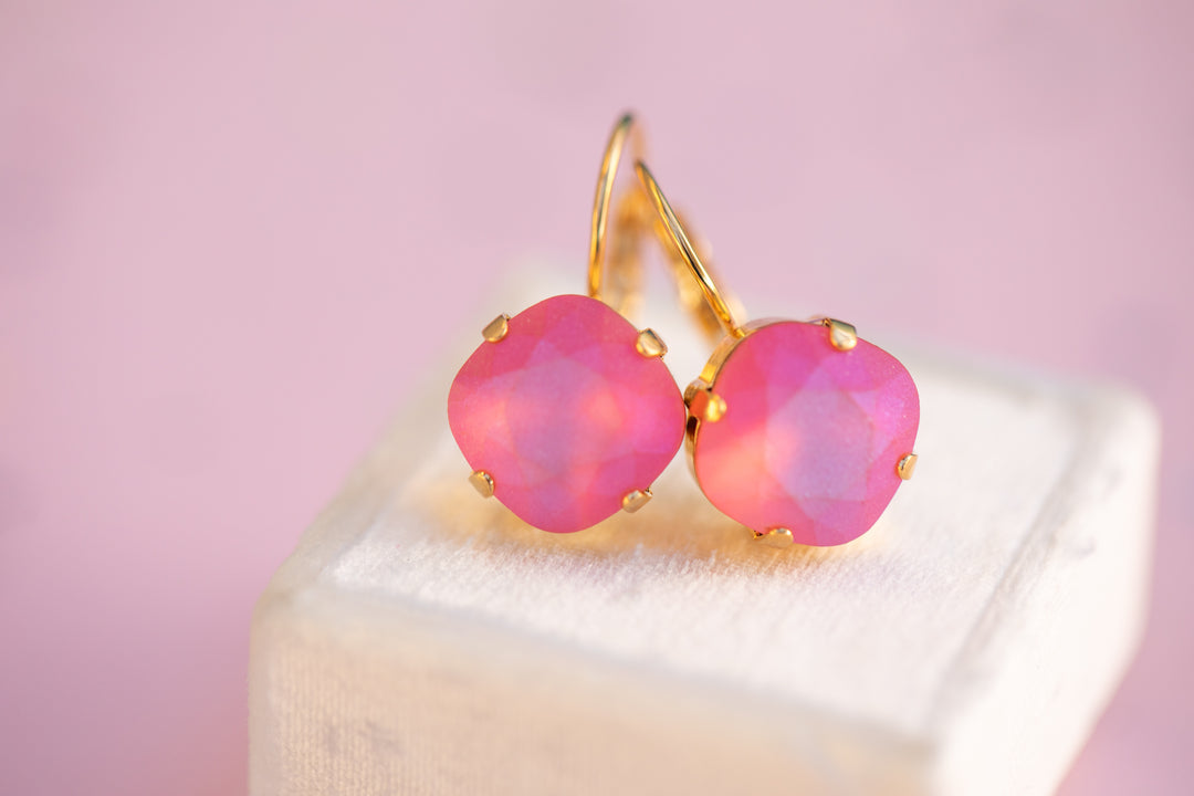 12mm Cushion Cut Earrings (Padparascha Frost)