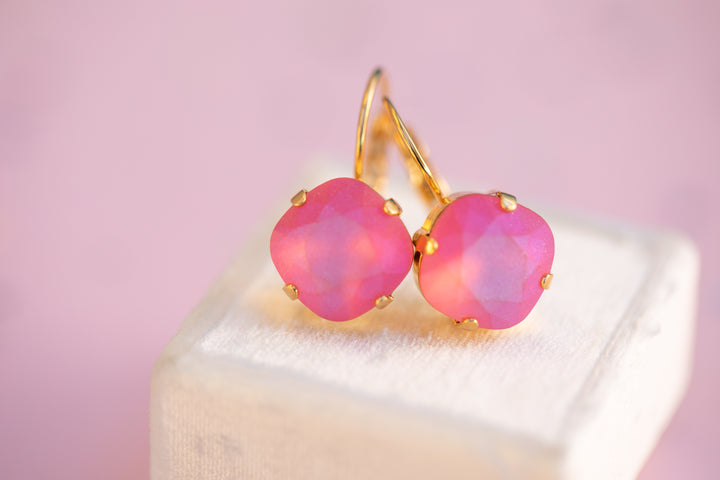 12mm Cushion Cut Earrings (Padparascha Frost)