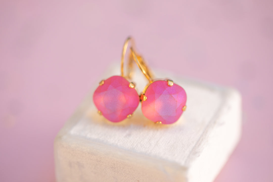 12mm Cushion Cut Earrings (Padparascha Frost)