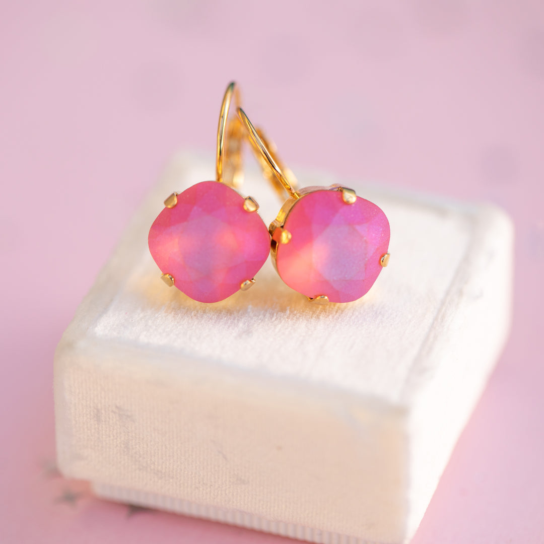 12mm Cushion Cut Earrings (Padparascha Frost)