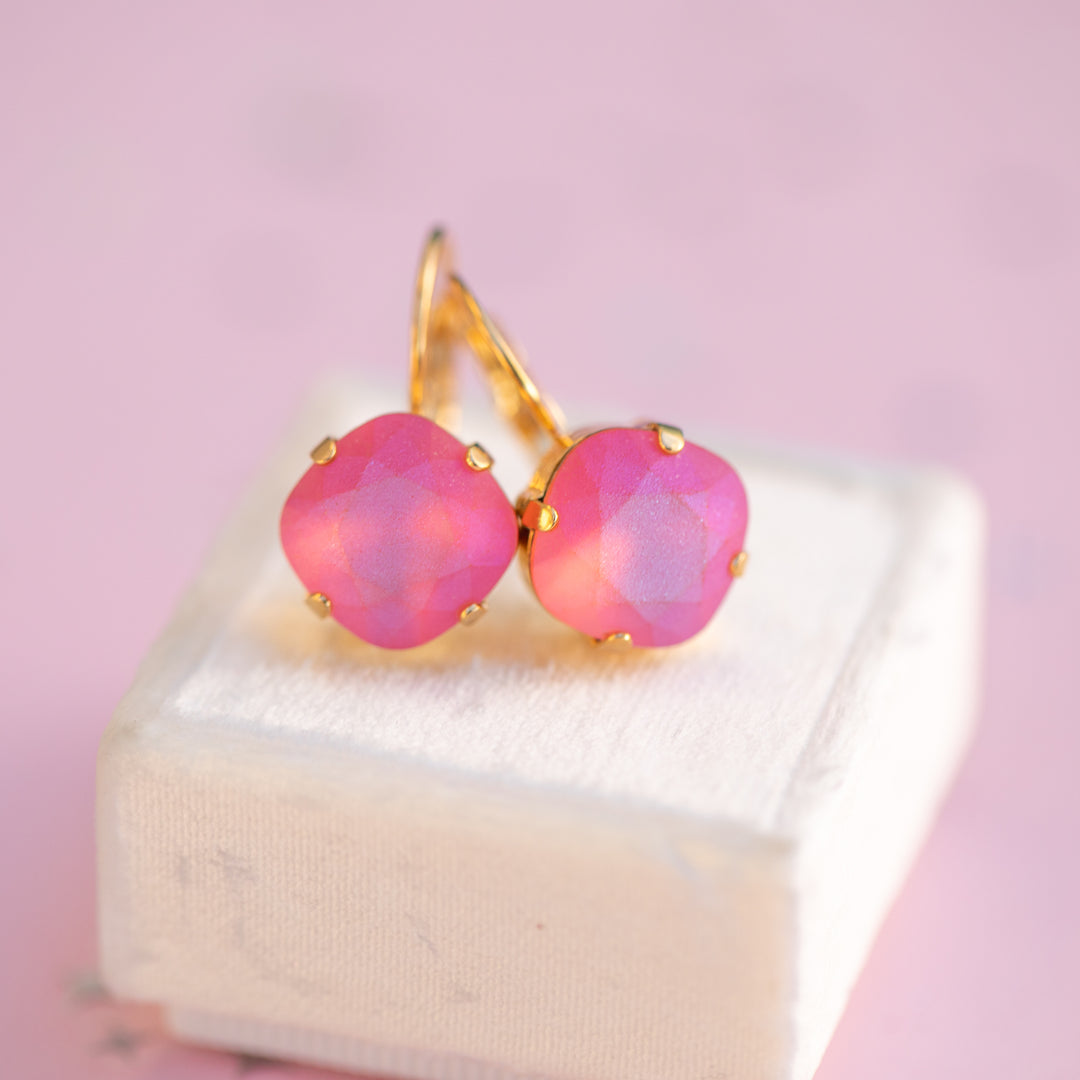 12mm Cushion Cut Earrings (Padparascha Frost)