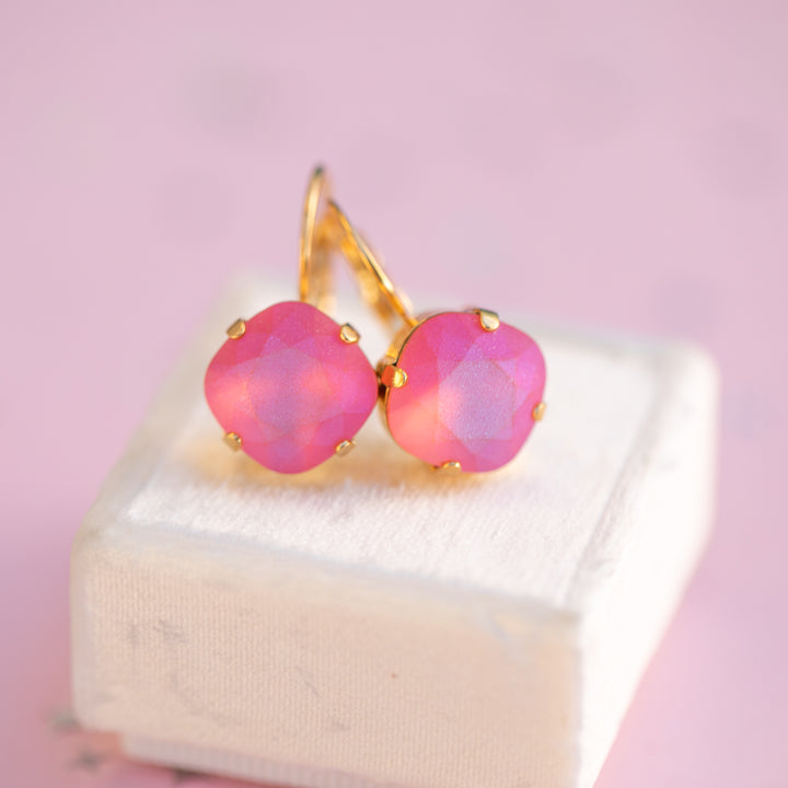 12mm Cushion Cut Earrings (Padparascha Frost)