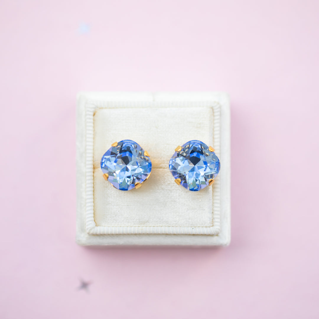 12mm Cushion Cut Stud OR Drop Earrings- Light Sapphire