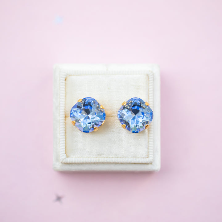 12mm Cushion Cut Stud OR Drop Earrings- Light Sapphire