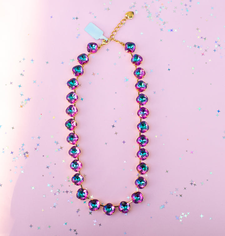 12mm Cushion Cut 27 setting Necklace: 2026 Pink Retreat PJ LOUNGE Exclusive - GOLD Setting  18 inches long