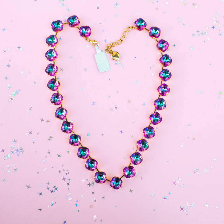 12mm Cushion Cut 27 setting Necklace: 2026 Pink Retreat PJ LOUNGE Exclusive - GOLD Setting  18 inches long