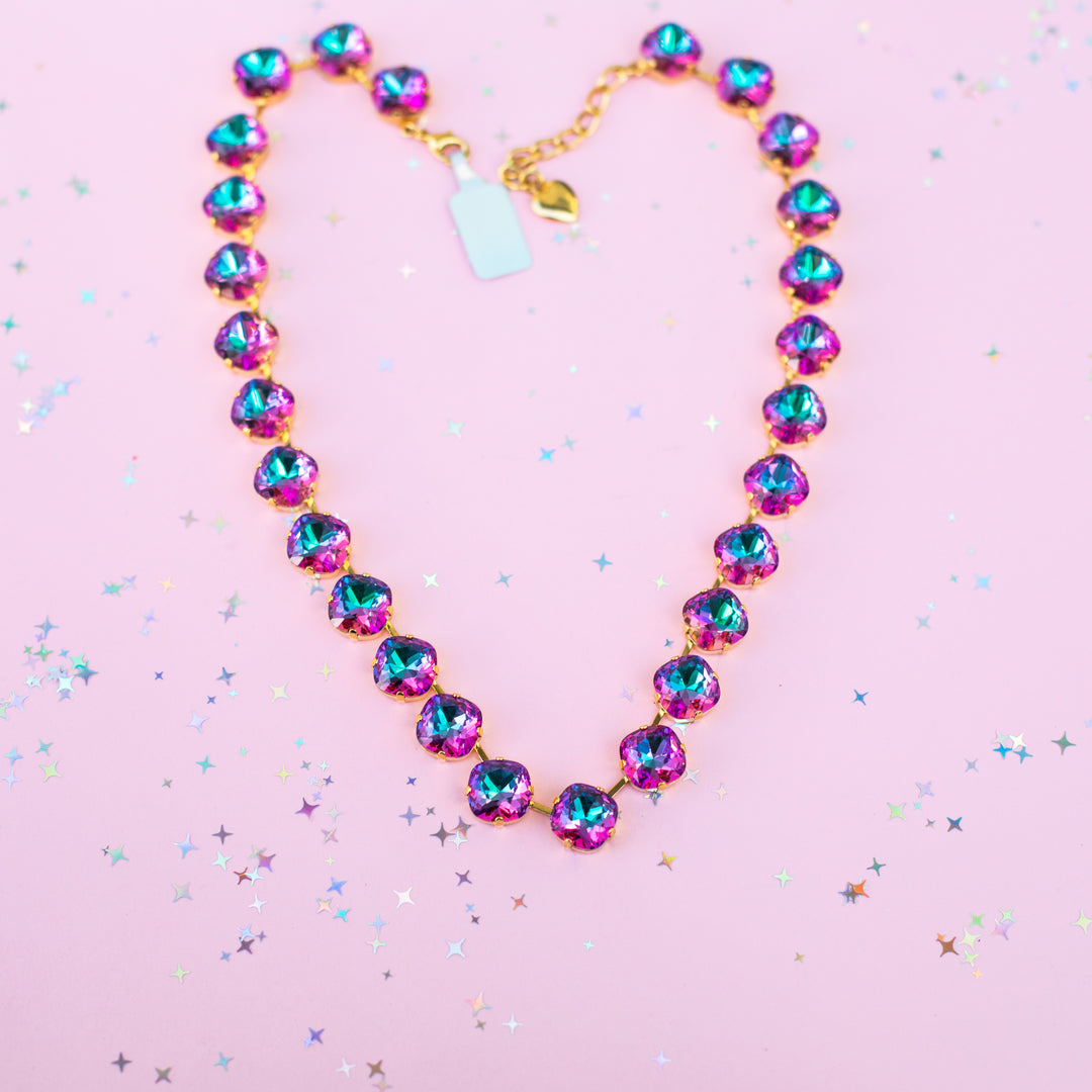 12mm Cushion Cut 27 setting Necklace: 2026 Pink Retreat PJ LOUNGE Exclusive - GOLD Setting  18 inches long