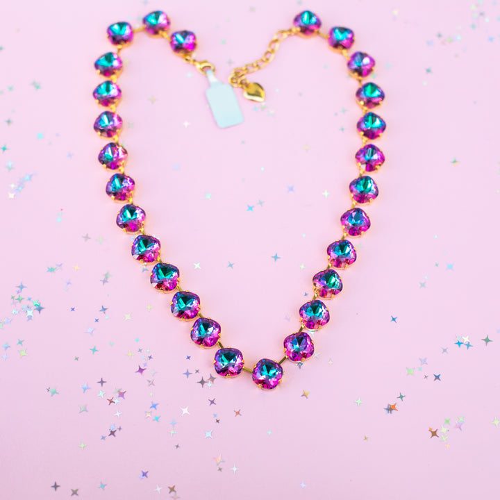 12mm Cushion Cut 27 setting Necklace: 2026 Pink Retreat PJ LOUNGE Exclusive - GOLD Setting  18 inches long