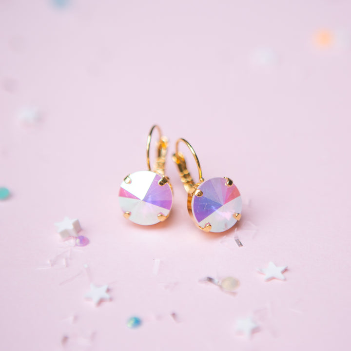12mm Rivoli Stud OR Drop Earrings- Electric White AB