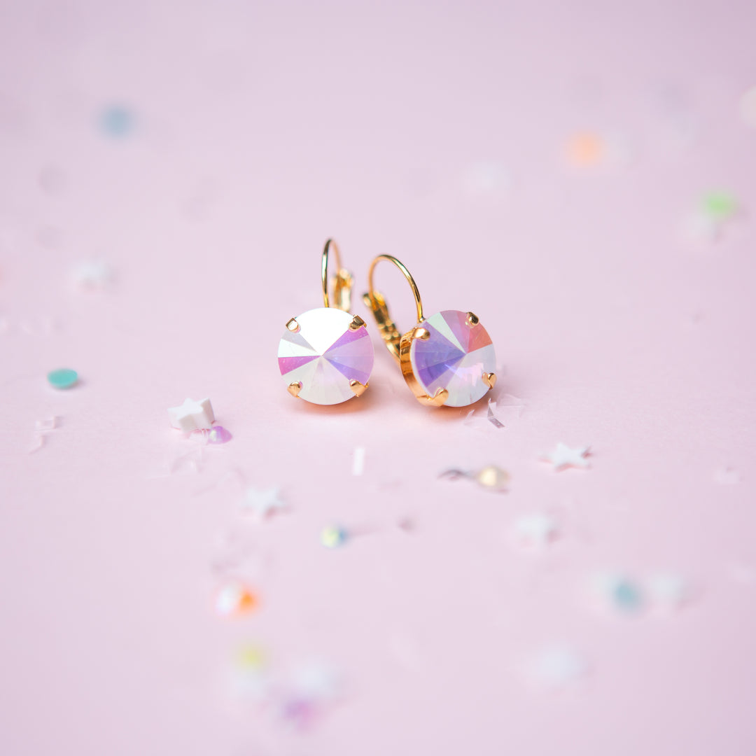 12mm Rivoli Stud OR Drop Earrings- Electric White AB