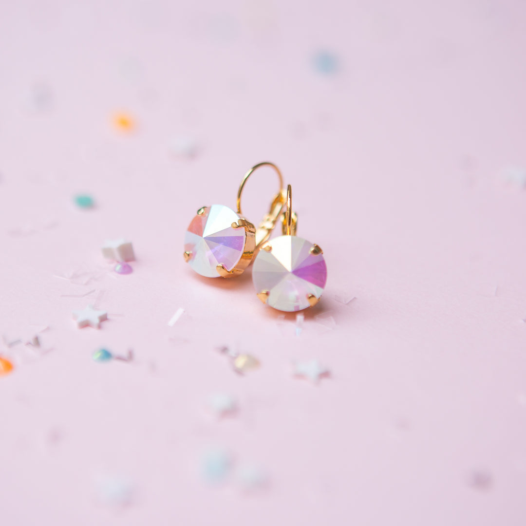 12mm Rivoli Stud OR Drop Earrings- Electric White AB